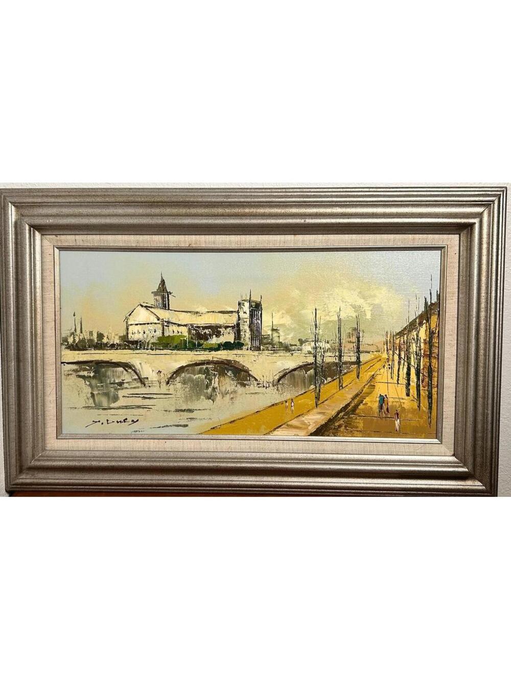 MCM Painting of a European Canal Scene signed